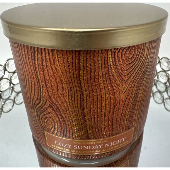 1 New Bath & Body Works Cozy Sunday Night 3 Wick Candle 14.5 oz Hard to Find - Picture 2 of 4